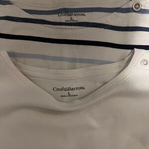 croft & barrow White Tee with Navy and Light Blue Stripe Top Set